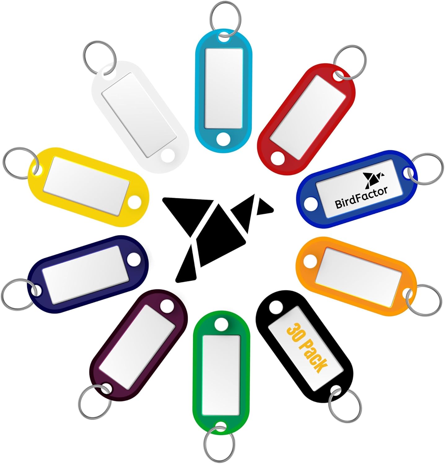 BirdFactor 30 Pcs Key Tags with Labels, 10 Colors Key Fobs with Split Rings & Ex...