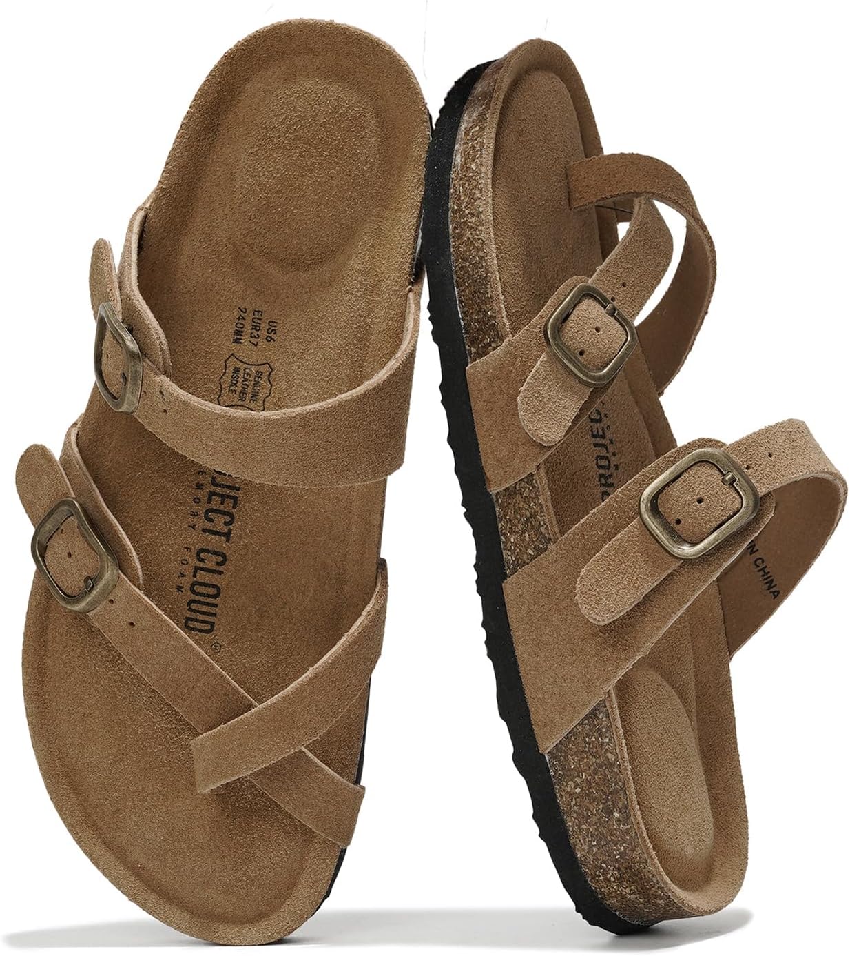 Project Cloud Genuine Leather Womens Sandals, Special Cork Footbed Slides for Wo...