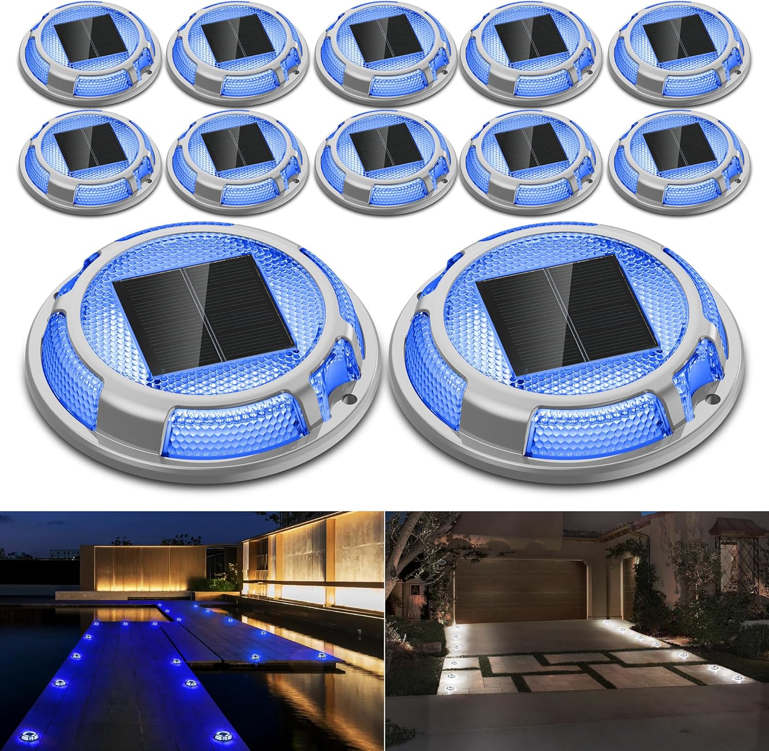 Solar Driveway Lights Dock Lights Waterproof 12 Pack, 2 Colors in 1 Outdoor LED...