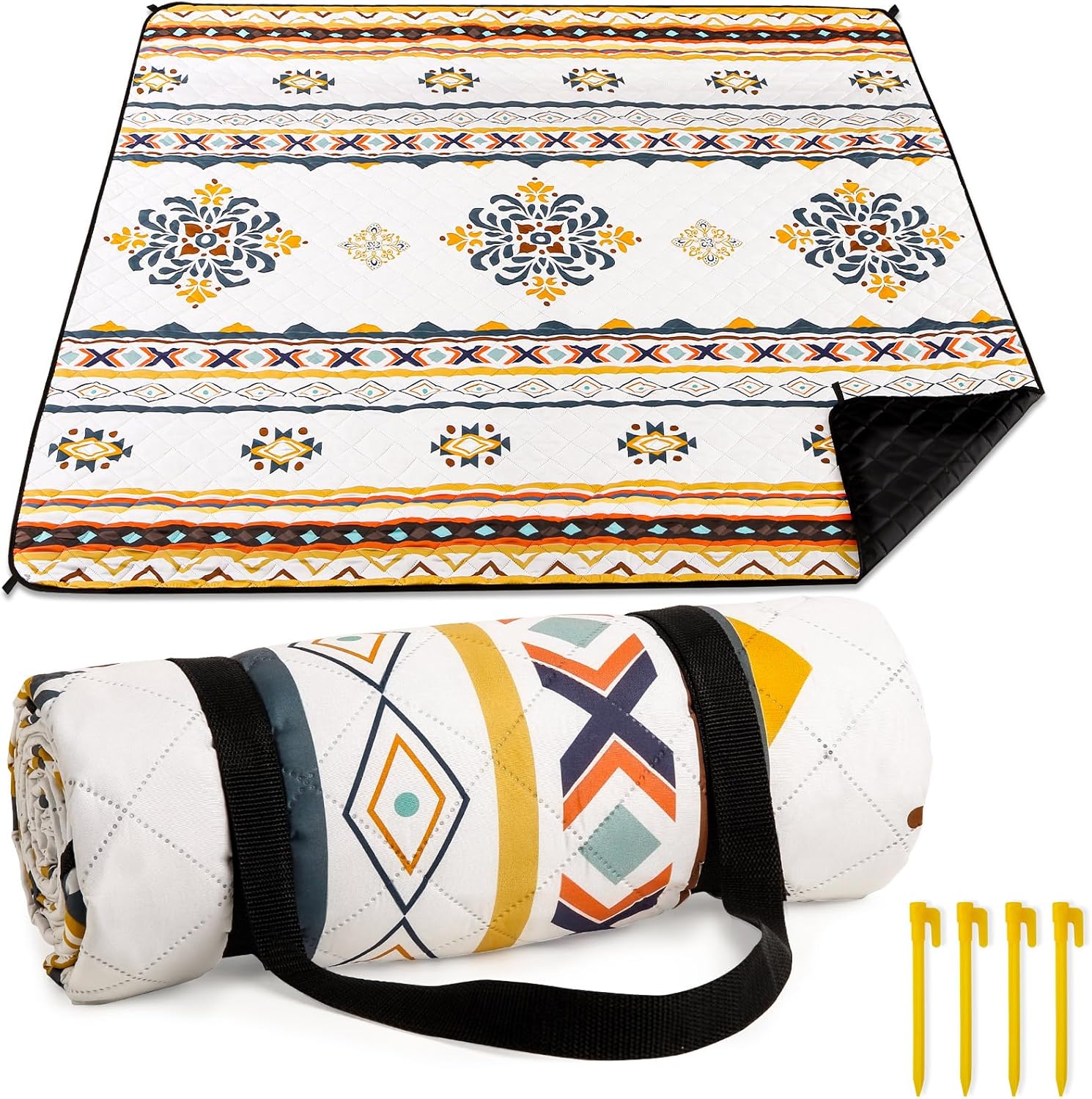 Aptliton Waterproof Picnic Blanket, 200 x 200 cm, Large Picnic Mat with 4 Stakes...