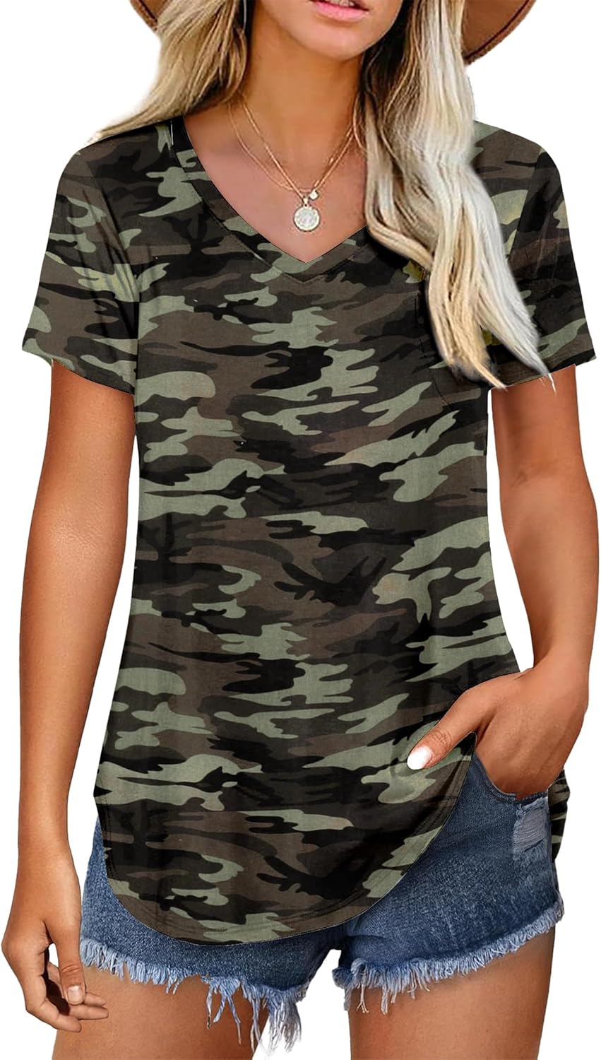 DittyandVibe Women Shirt Long/Short Sleeve V Neck Curved Hem Tunic Tops Tshirt A...