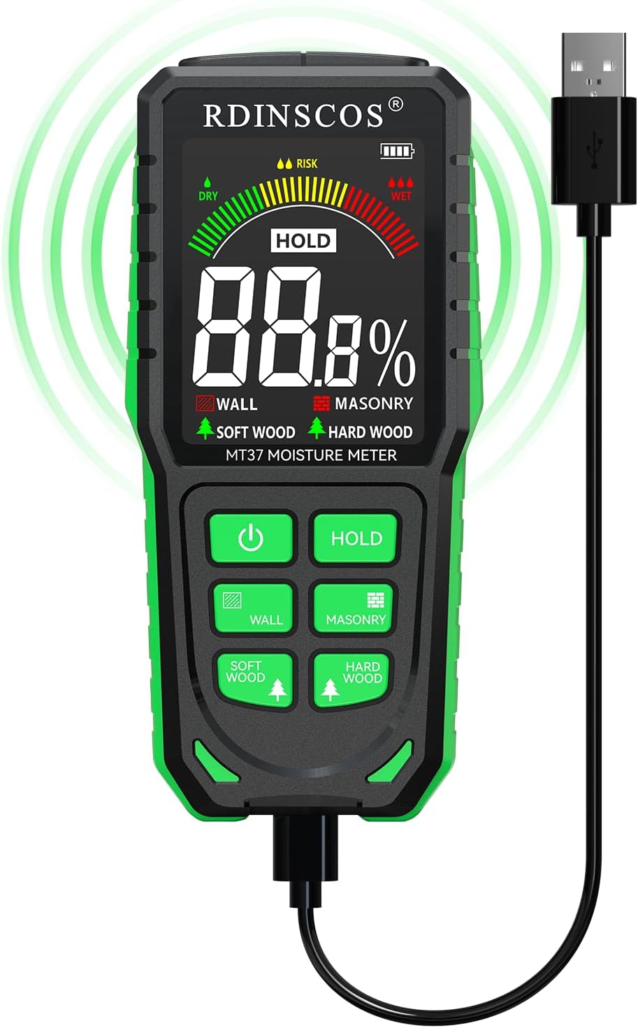 Rechargeable Pinless Moisture Meter Damp Meter for Walls with LCD Colour Display...
