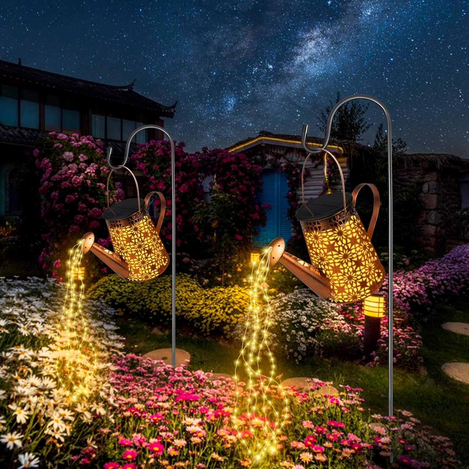 FLSEPAMB Watering Can Solar Lights Outdoor Garden (2 Pack), IP65 Waterproof Wate...