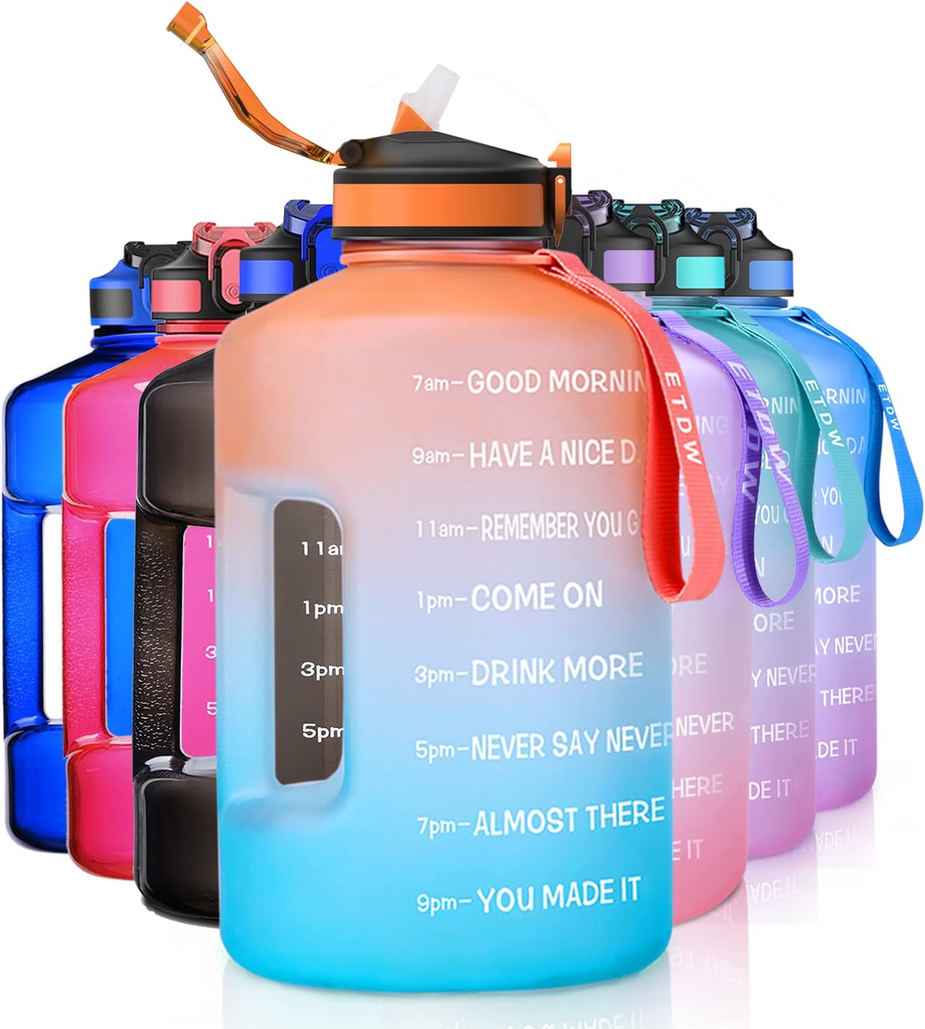 ETDW 3.78/2.2 Litre Water Bottle with Straw BPA Free, 3.8/2.2L Motivational Wate...