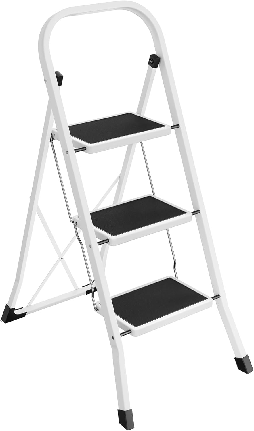 SONGMICS Step Ladder, 3-Step Ladder, Folding Ladder, Safety Lock, Space-Saving S...