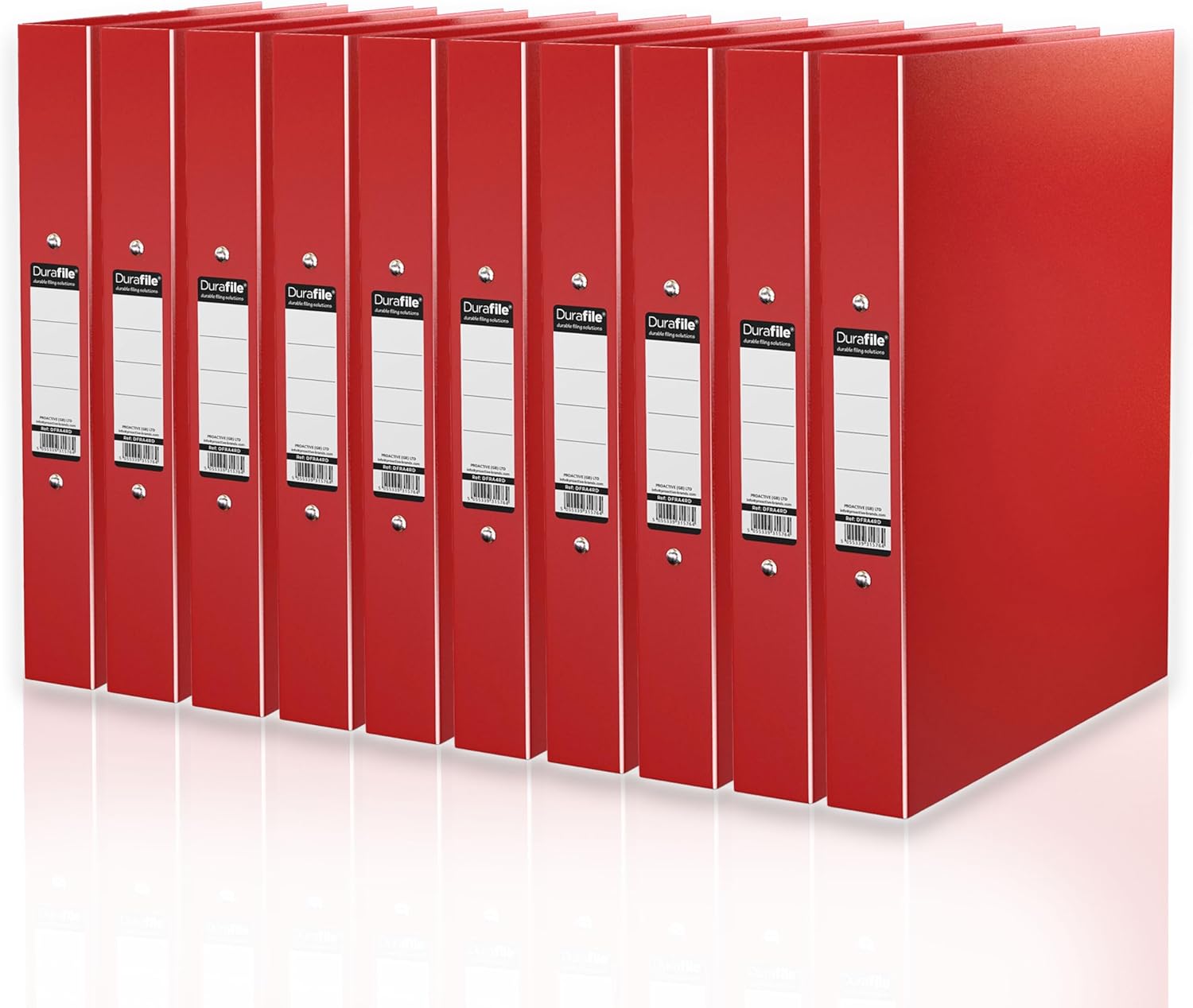 Durafile Ring Binder A4 Files, Red, Pack of 10 Folders, Heavy Duty Board Constru...