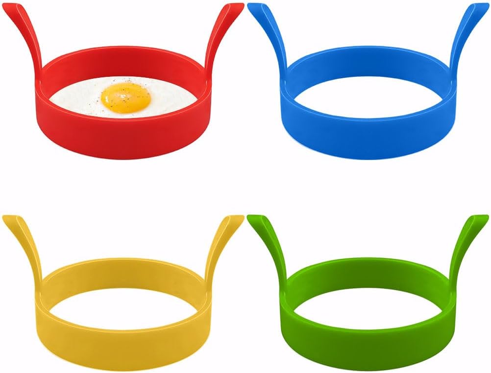 4 Pack Egg Rings for Frying, Non Stick Fried Egg Ring Silicone Egg Frying Ring E...