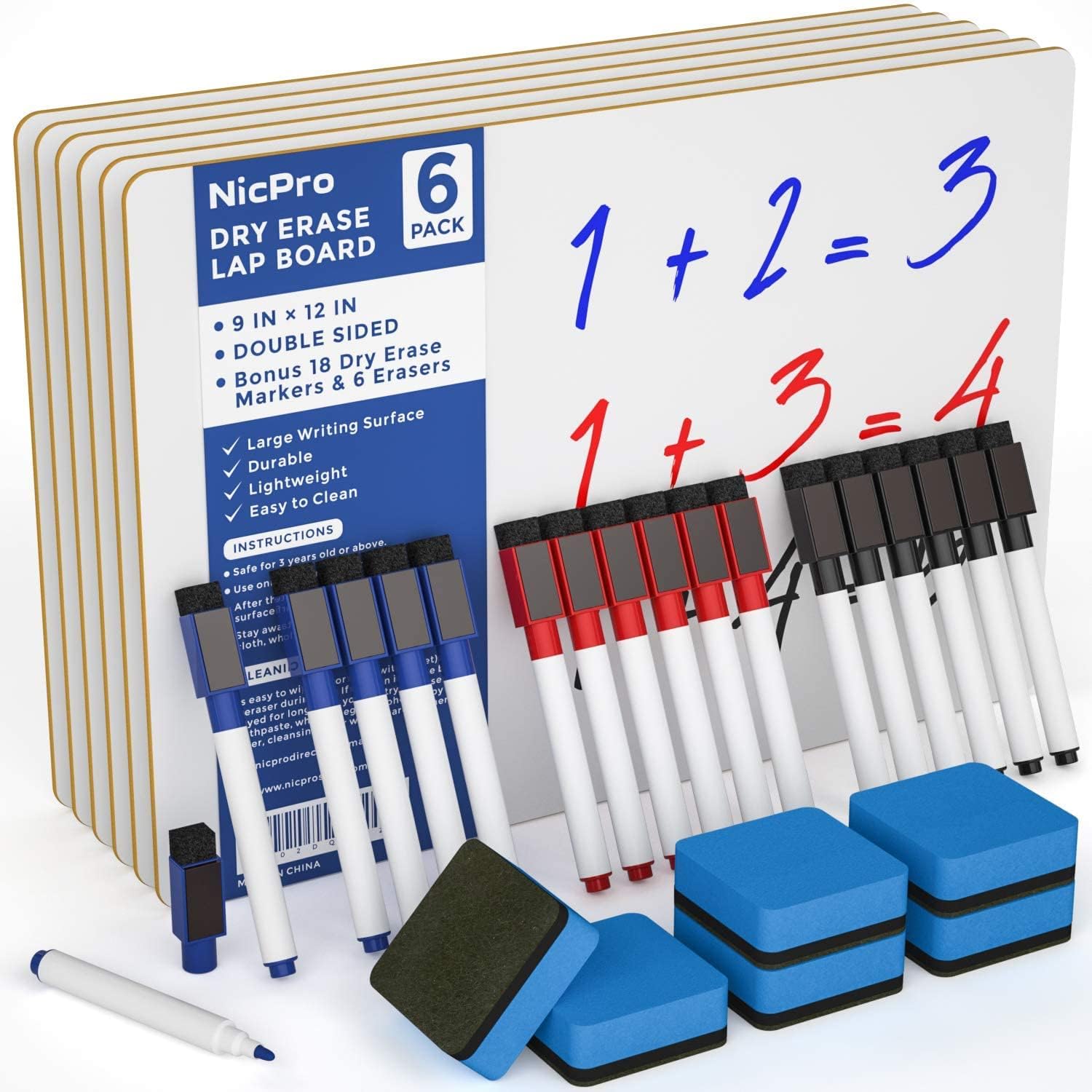 Nicpro 6 Pack Dry Erase Mini Whiteboard A4, 22 x 30 cm Double Sided Lapboard Bul...