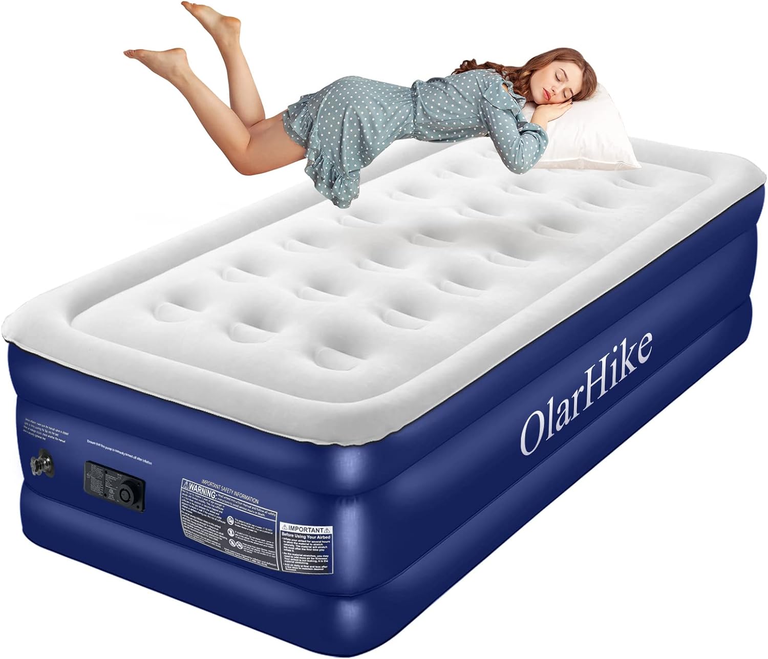 OlarHike Single Airbed, Inflatable Mattress with Built-in Electic Pump, Self-inf...