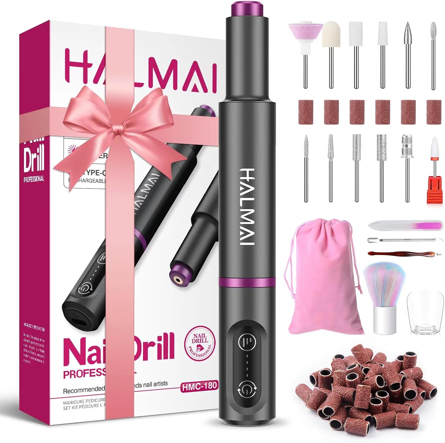 HALMAI Electric Nail Drill Machine, Special Cordless Portable Nail File Kit for...
