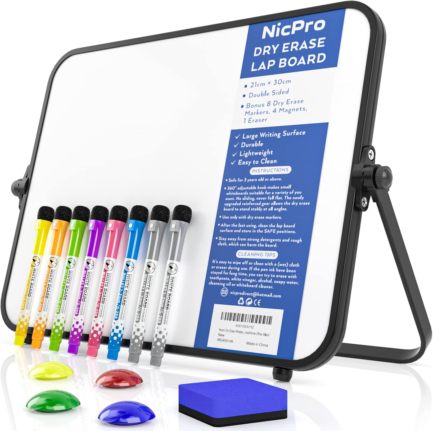 Nicpro Dry Erase Small Whiteboard A4 with Non-Slip Stand, 21 x 30 cm Double Side...