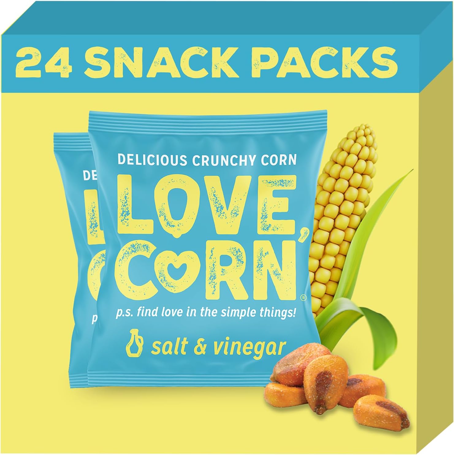 LOVE CORN Salt & Vinegar Crunchy Corn Snack 20g x 24 Bags – Healthy Snacks Ideal...