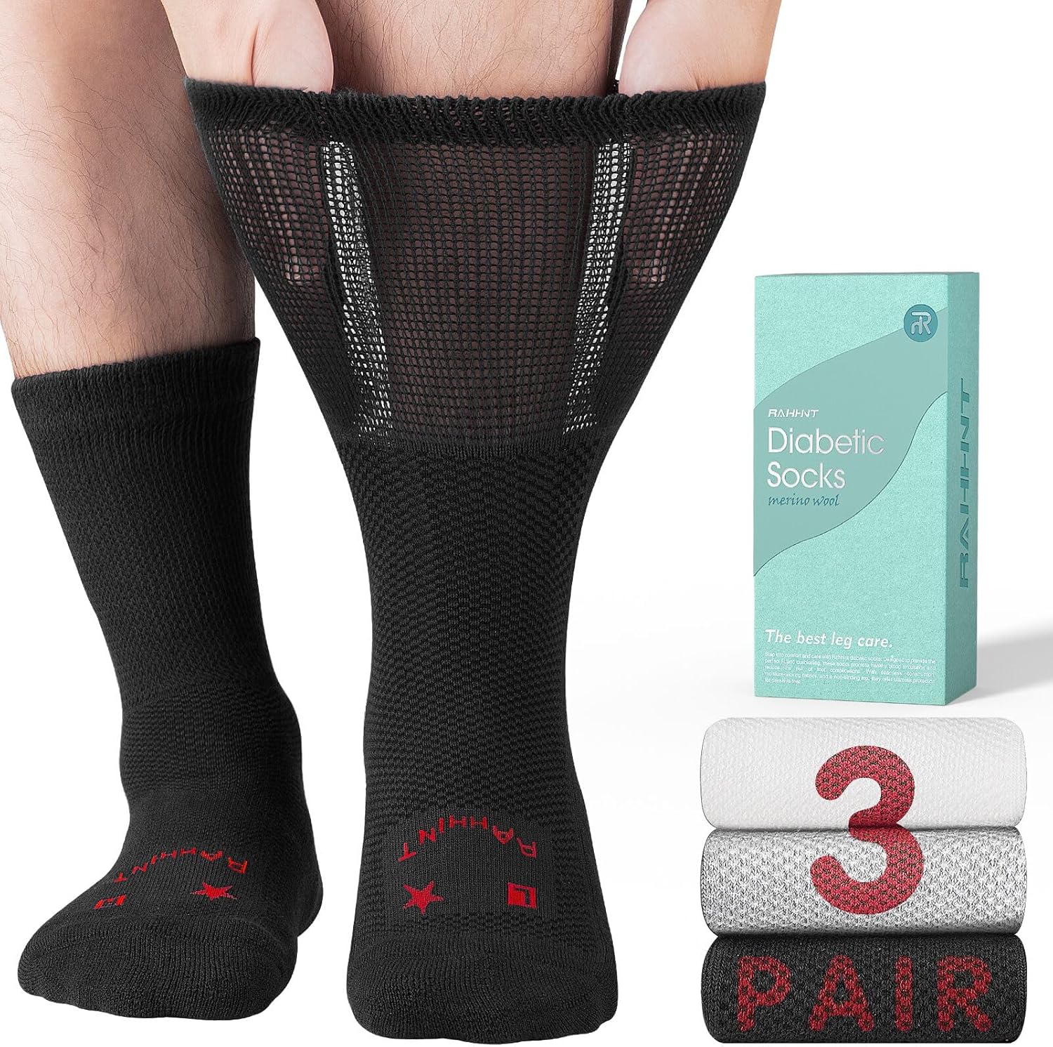 Rahhint Extra Wide Merino Wool Bamboo Diabetic Socks for Men & Women, Seamless T...