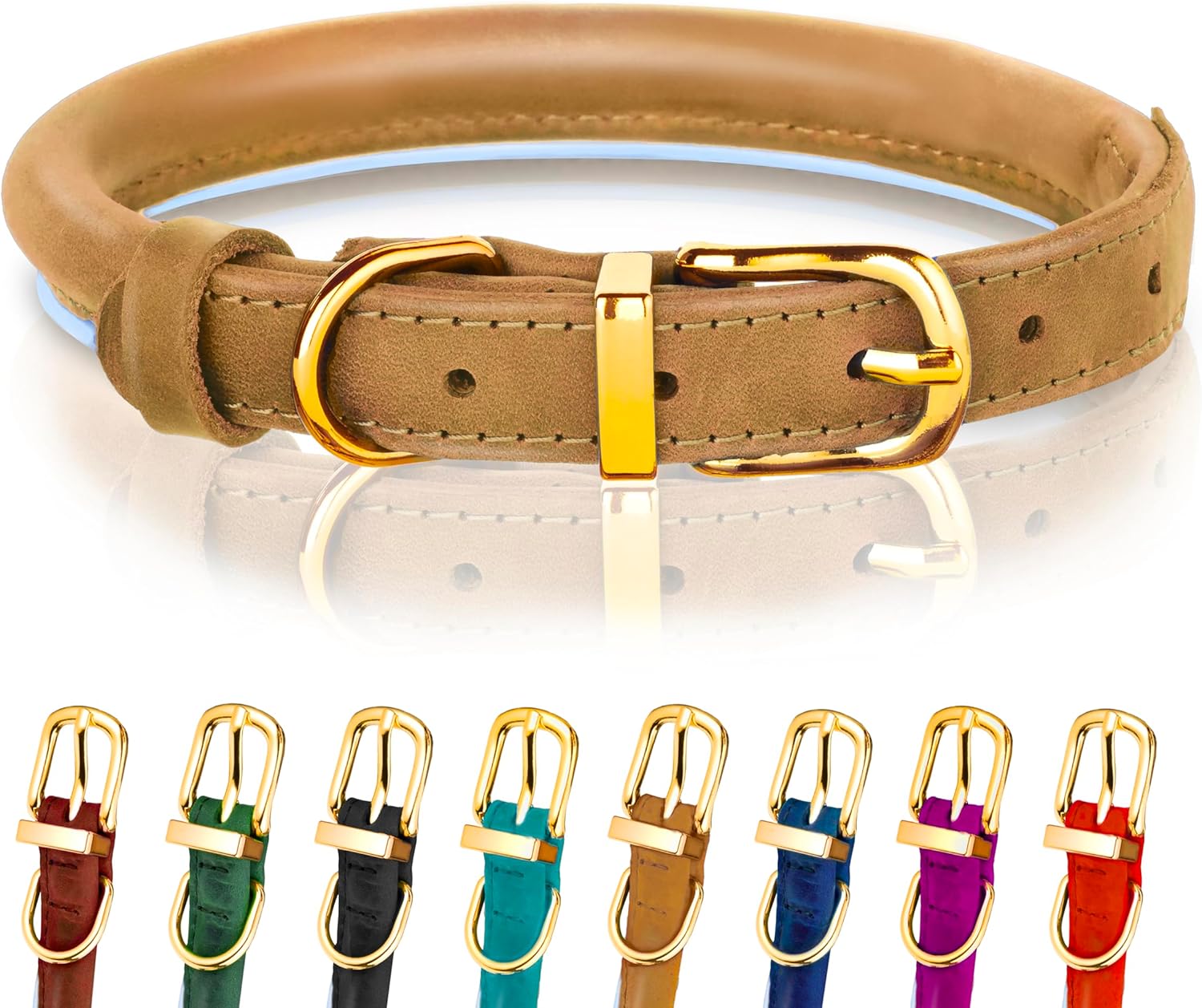 OOPSDOGGY Reflective Rolled Leather Dog Collar for Small Medium Large Dogs Puppy...