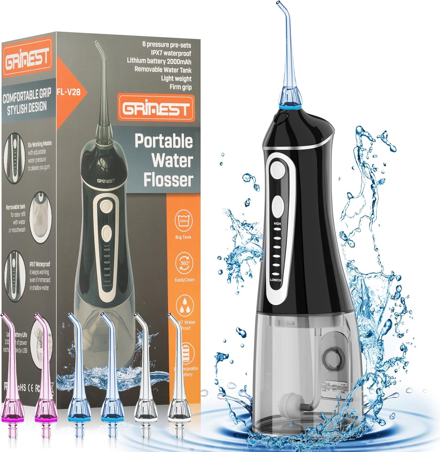 Water Dental Flosser Pick for Teeth,Grinest Cordless Water Dental pik Teeth Clea...