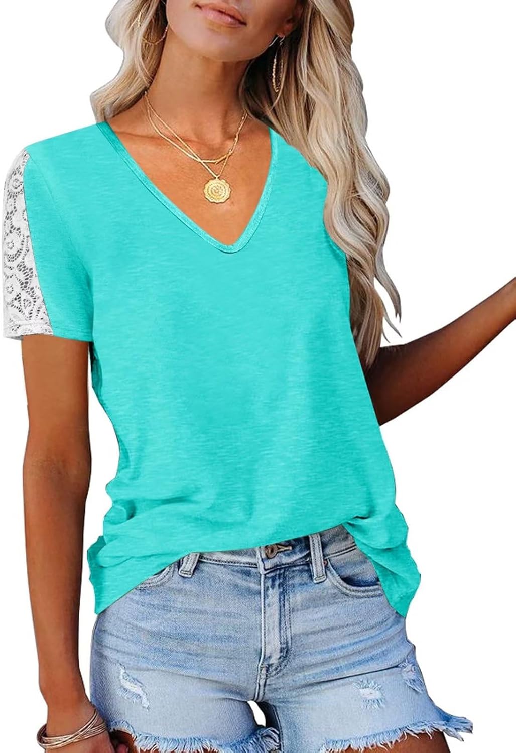 Womens Lace Short Sleeve V Neck T Shirts, Special Summer Casual Tops, Innovative...