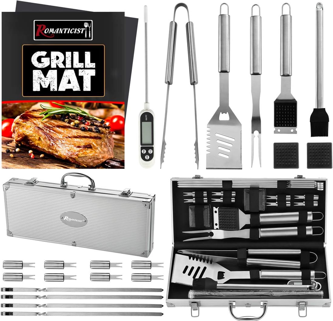ROMANTICIST 23pc Must-Have BBQ Grill Accessories Set with Thermometer in Case -...