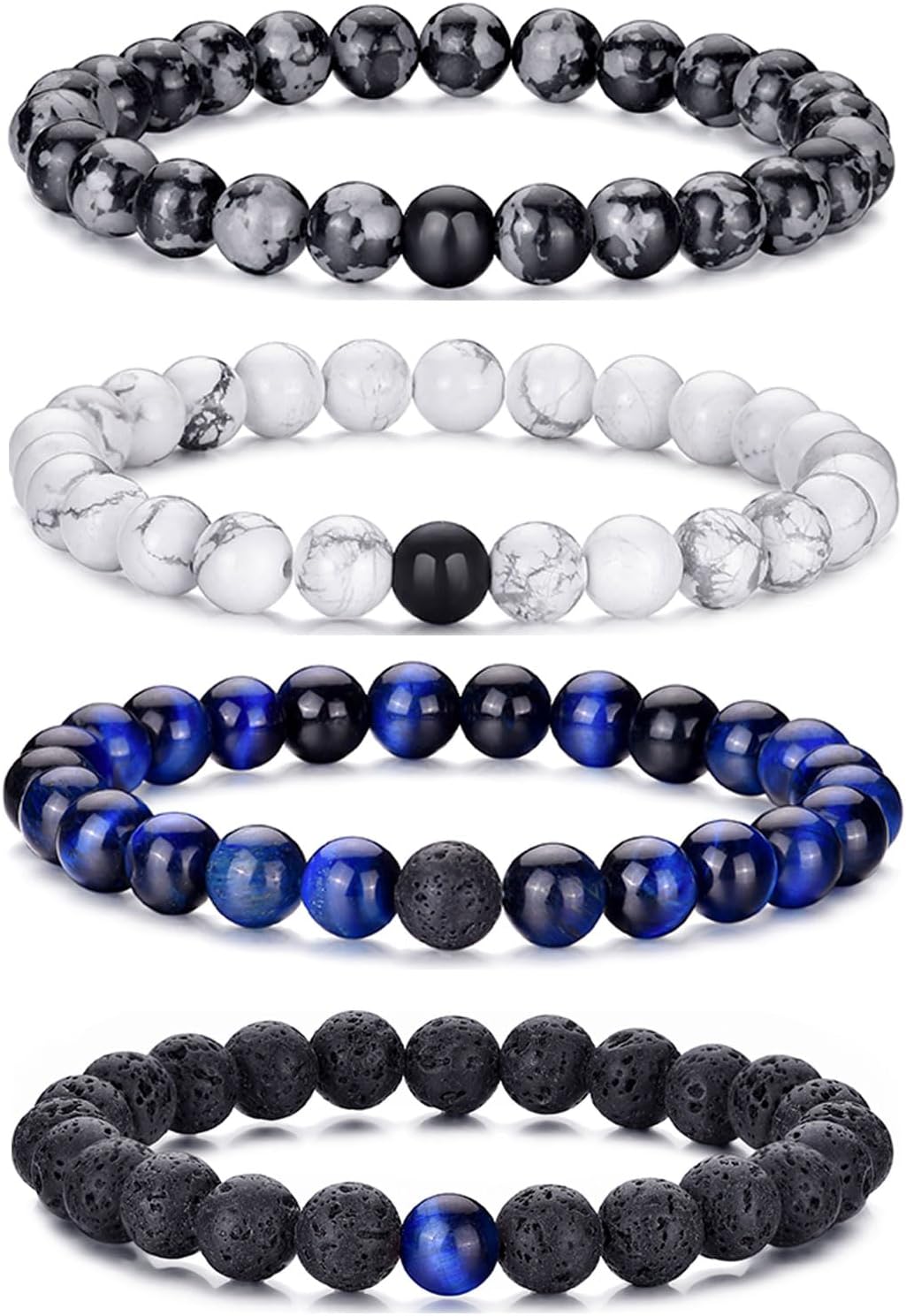 RANKEEF Tiger Eye Bracelet For Men 8MM Natural Stone Beads Bracelet Set Stretch...