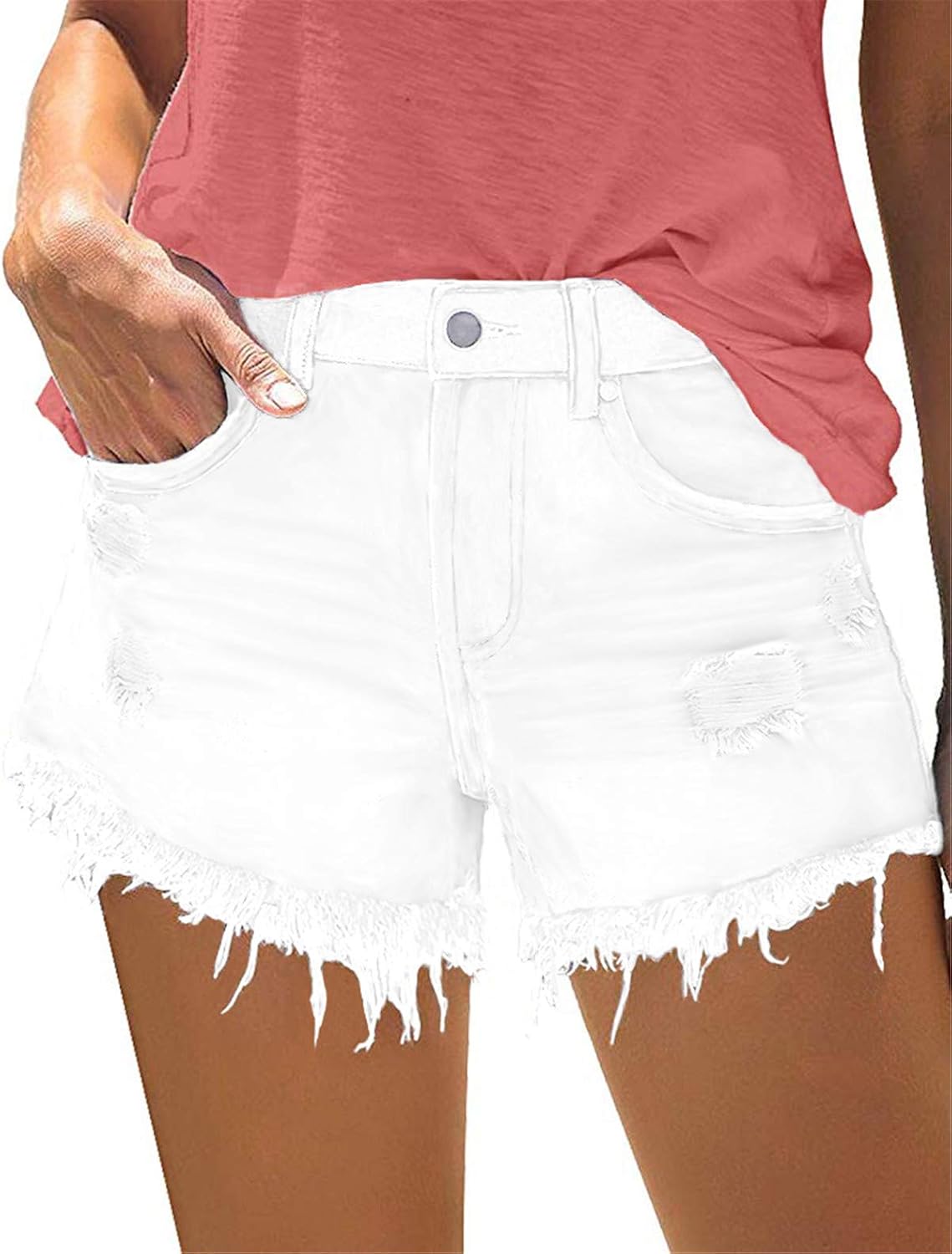 onlypuff Women's Denim Shorts, Special Ripped Mid Waisted Shorts with Pockets, S...