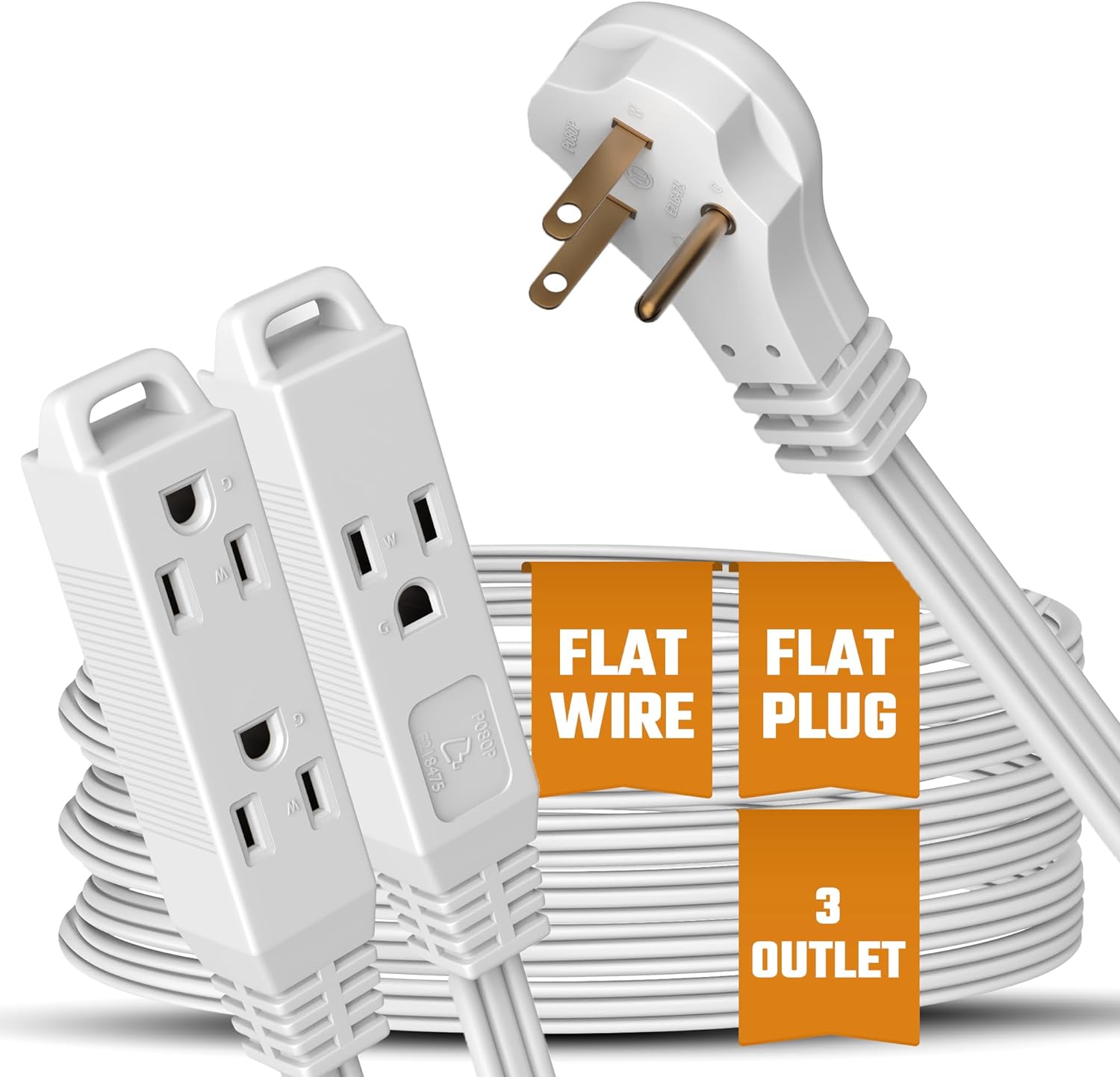 White Extension Cord, High-Quality 10 Ft 3-Prong 3-Outlet Extension Wire, Afford...