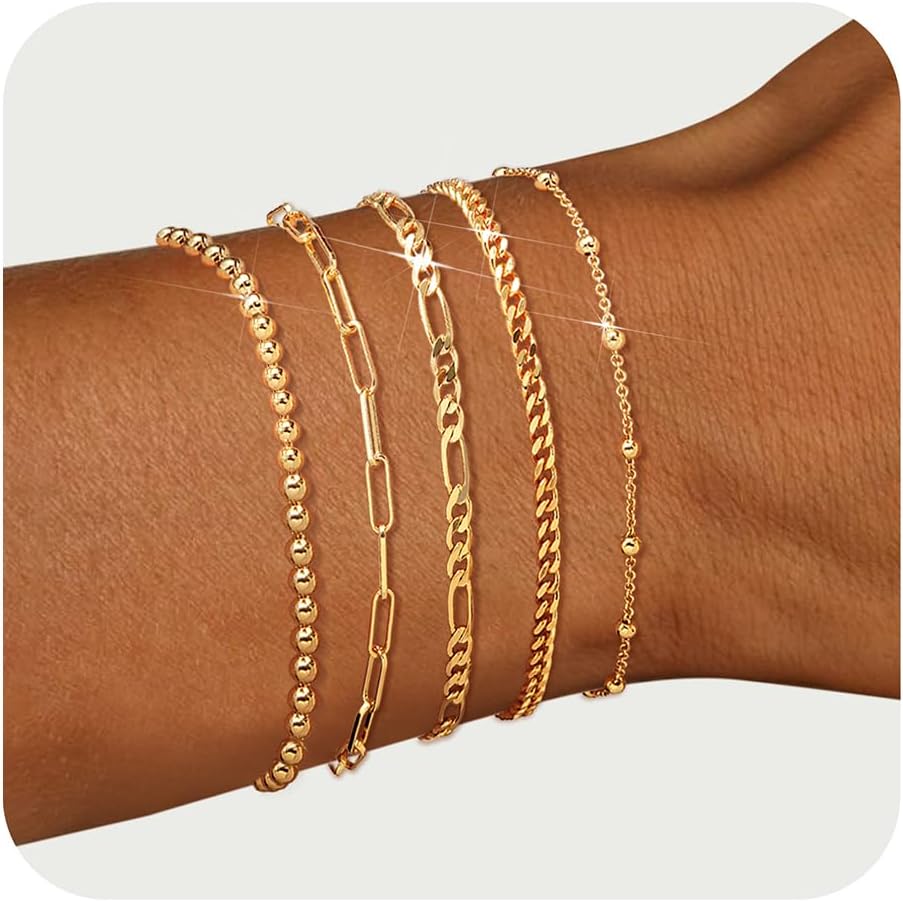 adoyi Gold Bracelets for Women, 14K Gold Plated Br...