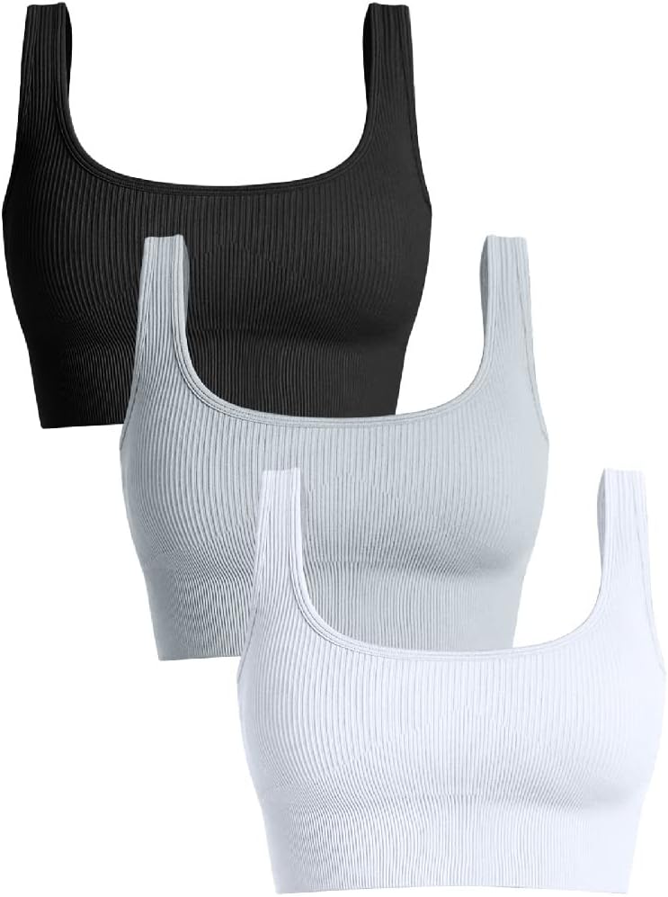 OQQ Women's Tank Top, Special 3 Piece Medium Support Sport Bra, Innovative Ribbe...