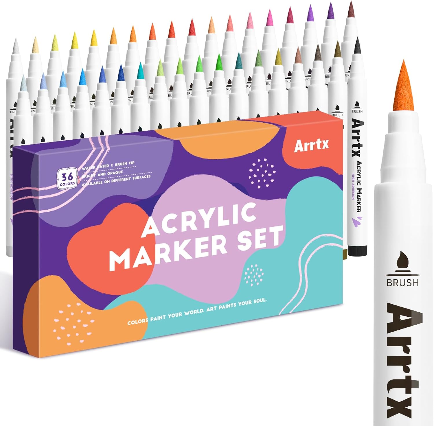 Arrtx Acrylic Paint Pens -36D Colors Acrylic Markers for Rock Painting, Brush Ti...