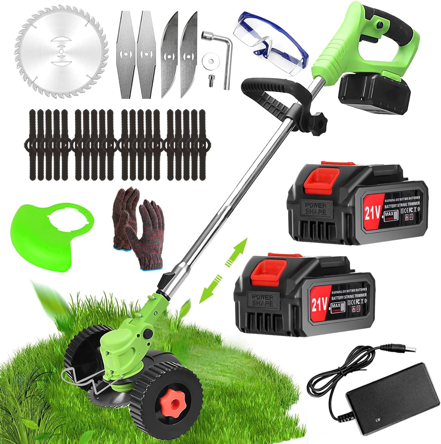 Garden Strimmer, Special Cordless 21V Metal Blade Strimmer, Sustinable Battery S...