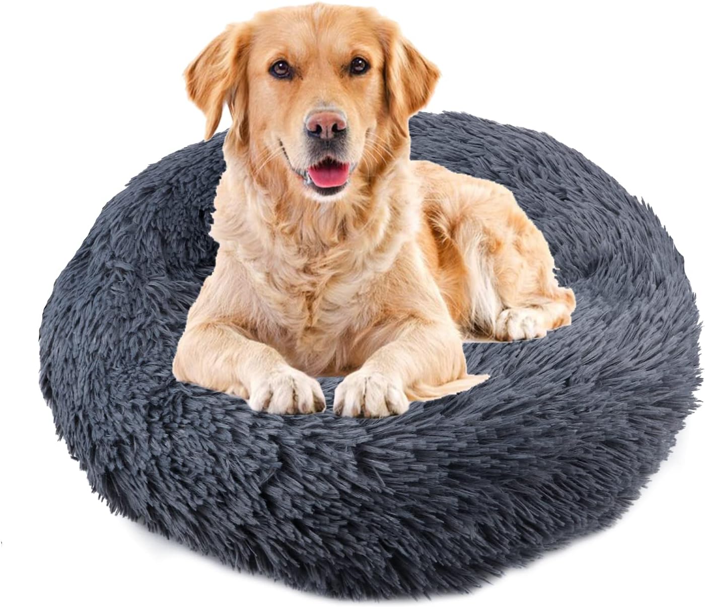 UUEMB 90cm Extra Large Calming Dog Cat Bed, Plush Donut Pets Beds for Dogs Cats,...