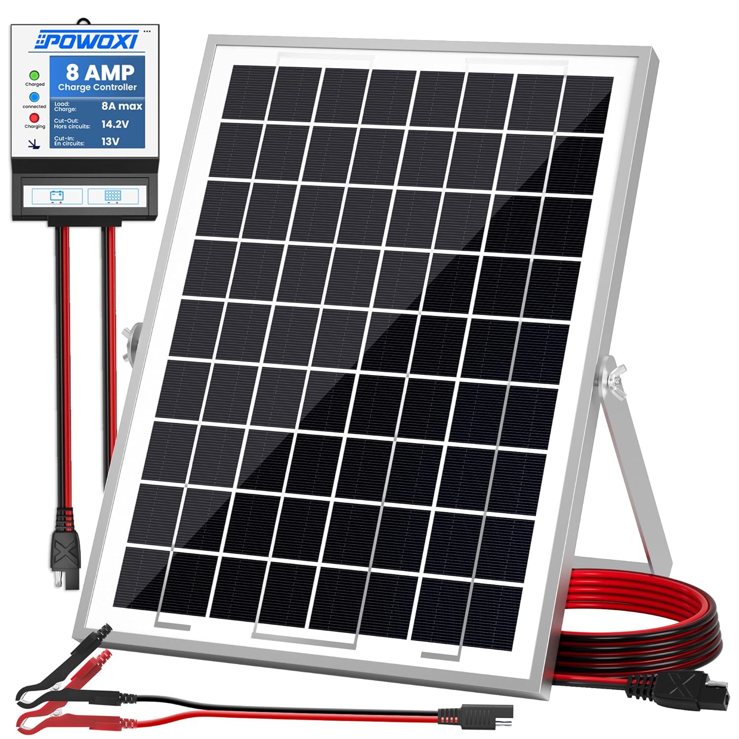 POWOXI 10W Solar Panel，12V Solar Panel Charger Kit + 8A Controller， Suitable f...