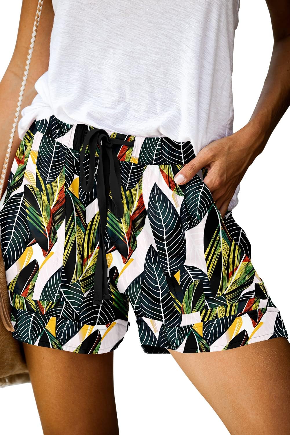 ONLYSHE Womens Casual Drawstring Shorts, Special Summer Elastic Waist Shorts wit...