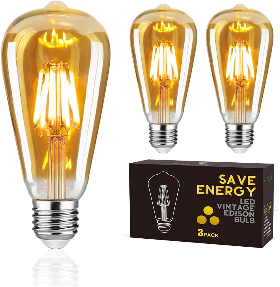Woowtt LED Edison Vintage Bulbs, E27 LED Light Bulb Dimmable 6W LED Filament Bul...