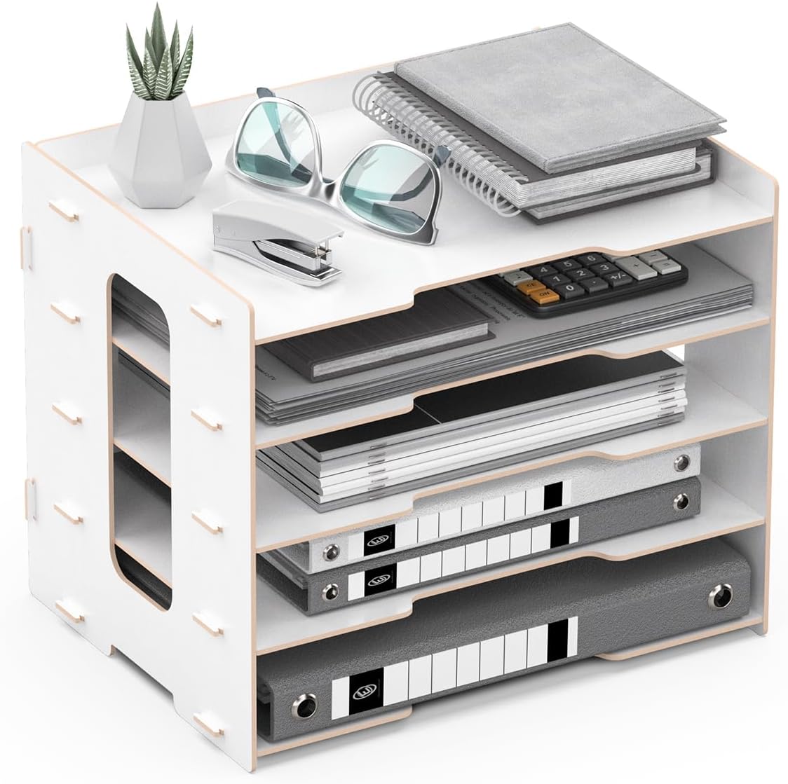 Lesfit Wooden Desk Organiser Tray, Office Storage Solution with 5 Tiers White