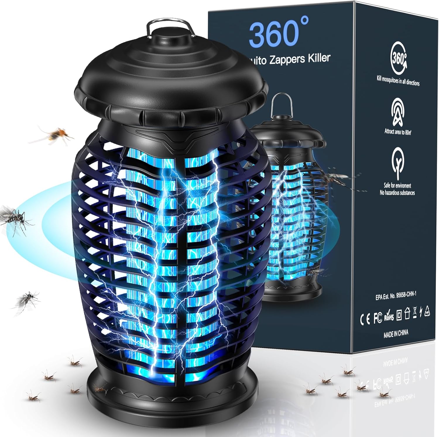 Bug Zapper Outdoor 4200V Electronic Mosquito Zapper Fly Traps Outdoor Mosquito R...