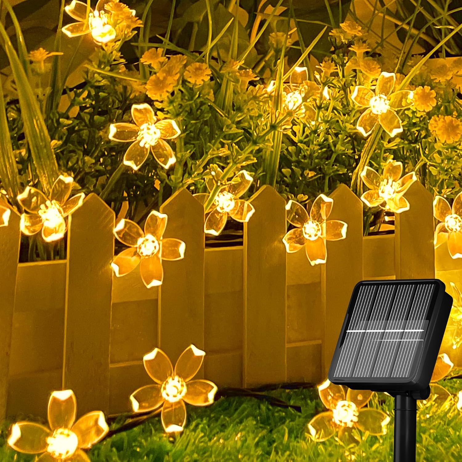 Solar String Lights for Outside，50 LED Solar Flower String Lights Outdoor Water...