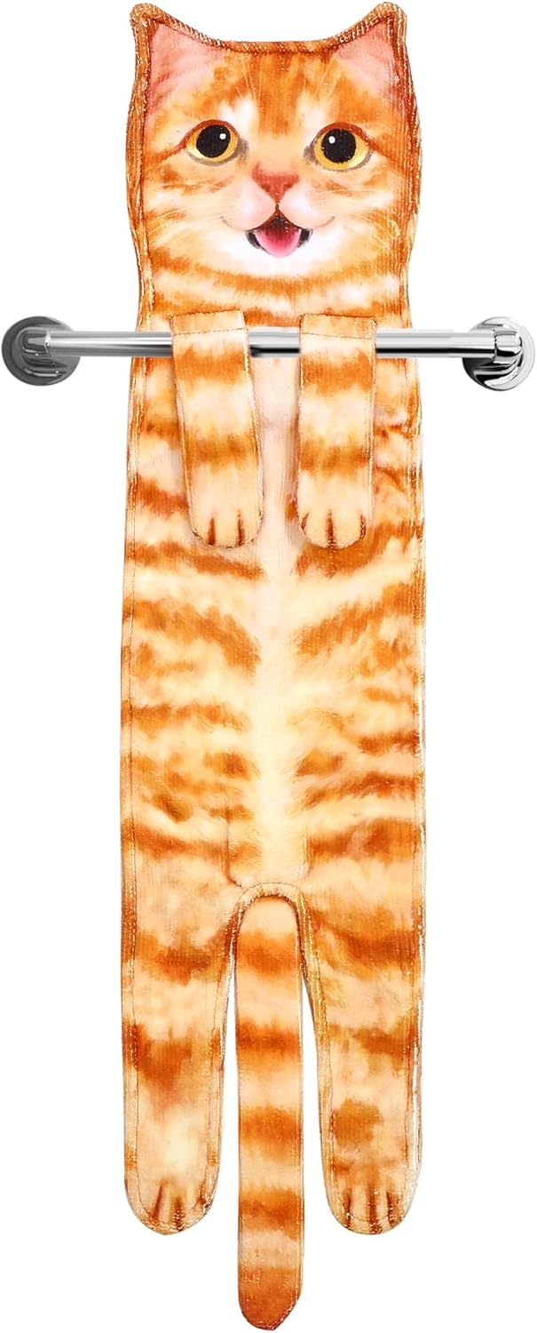 Cute Decorative Cat Hand Towels, Unique Cat Funny Hand Towels for Bathroom Kitch...