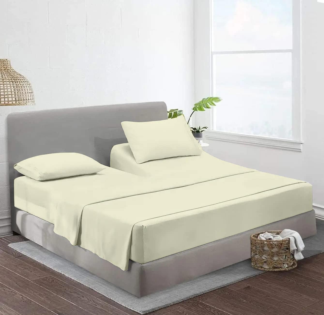Flex Head King Sheets Sets for Adjustable Beds-Top Split King Sheets Sets (4 Pcs...