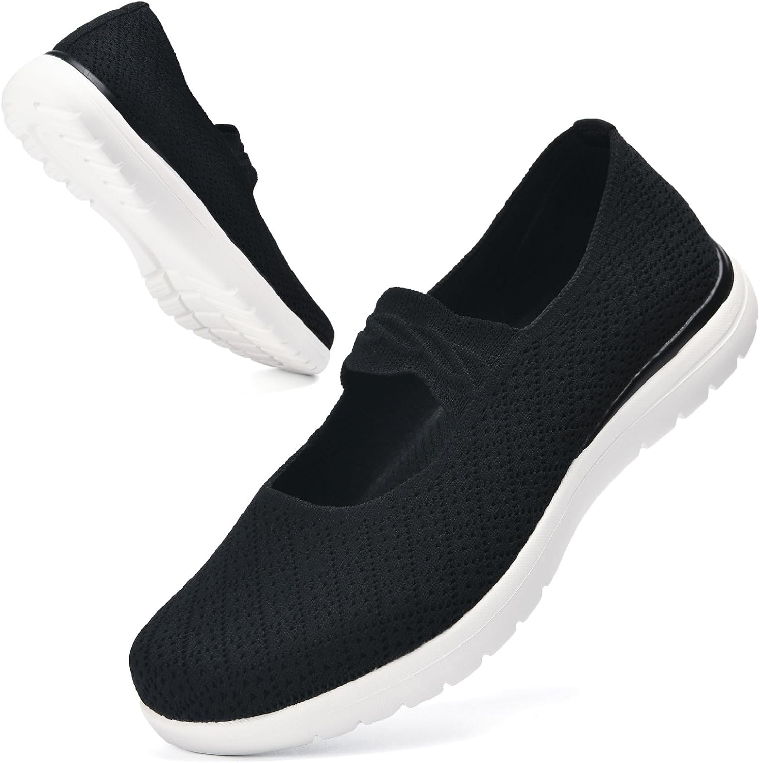 Women Mary Jane Shoes, Special Comfortable Knit Walking Flats, Innovative Slip O...