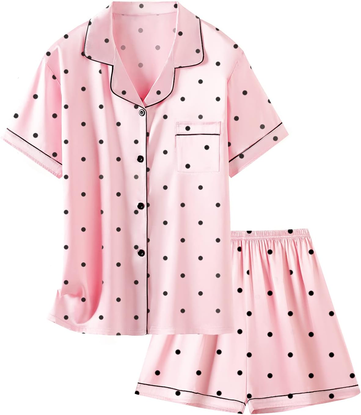 Girls & Womens Satin Pajamas Set, Silk Button-Down Sleepwear 2 Piece Nightwear,...