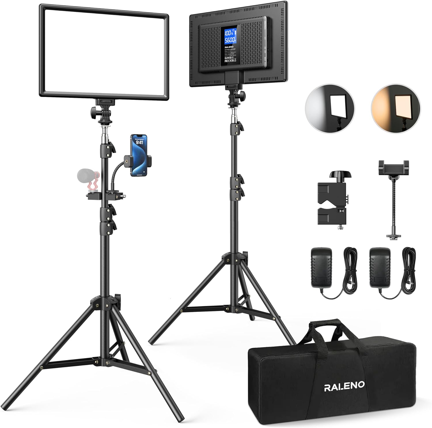 RALENO 2 Packs LED Video Light and 75inches Stand...