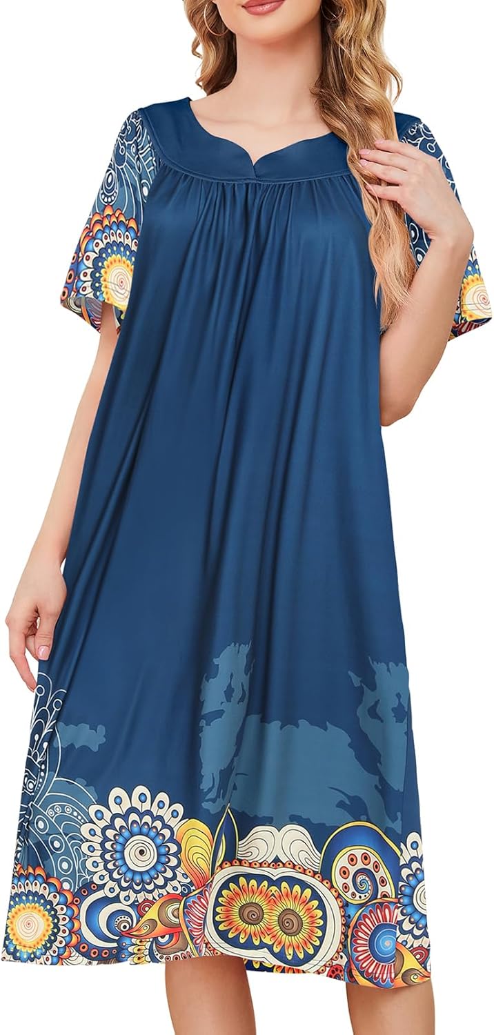 House Dresses for Women with Pockets Moo Moo Nightgown Short Sleeve Mumu Dress L...