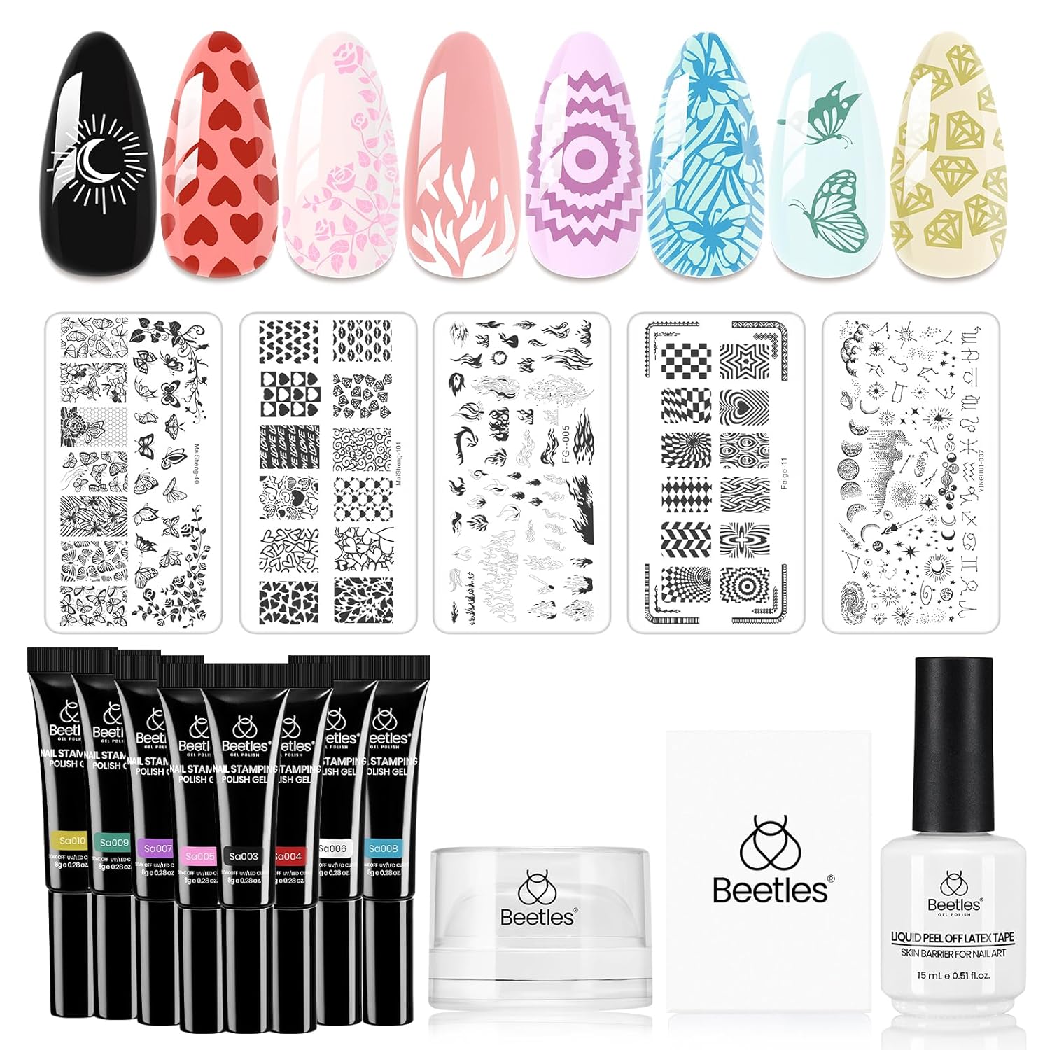 Beetles Nail Stamp Gel Kit, Special Nail Stamp Kit with 16Pcs French Tip, High-Q...