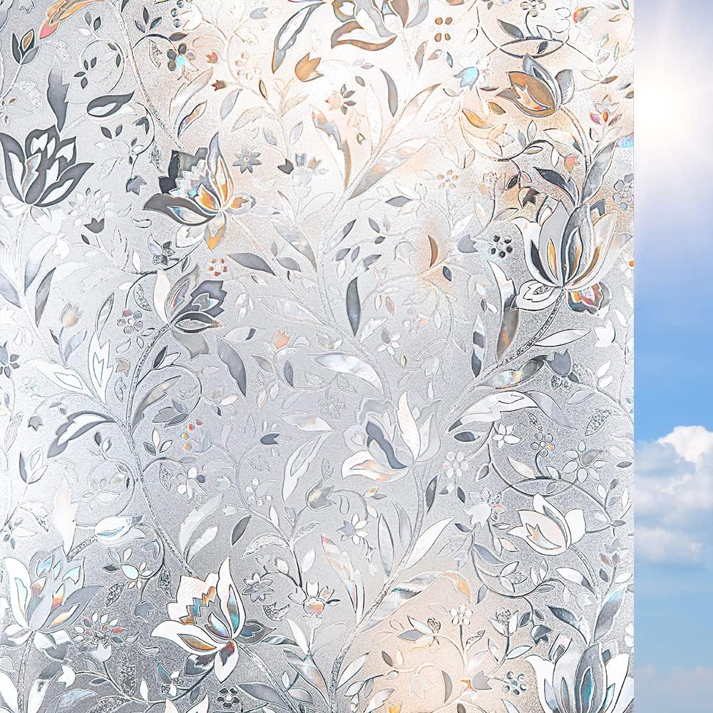 Privacy Window Film Self-adhesive Privacy Film Opaque No Glue Anti UV Decorative...