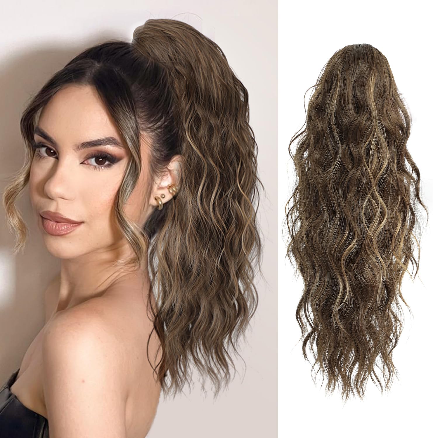 FINE PLUS Ponytail Extension Claw Synthetic Curly Wavy Claw Clip in Ponytail Hai...