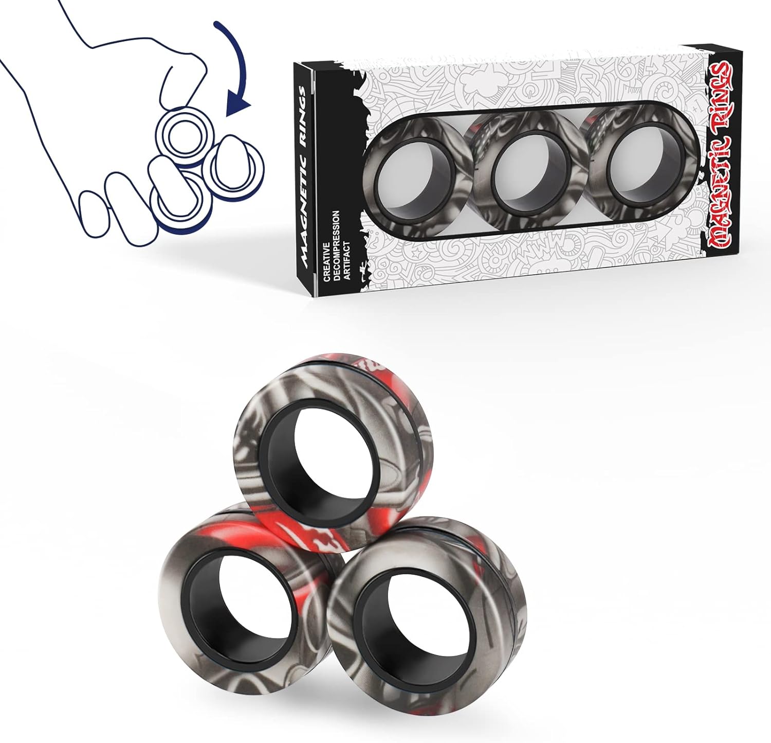 3PCS Magnetic Rings Fidget Toy Set, Special ADHD Hand Exerciser Fidget Toys, Inn...