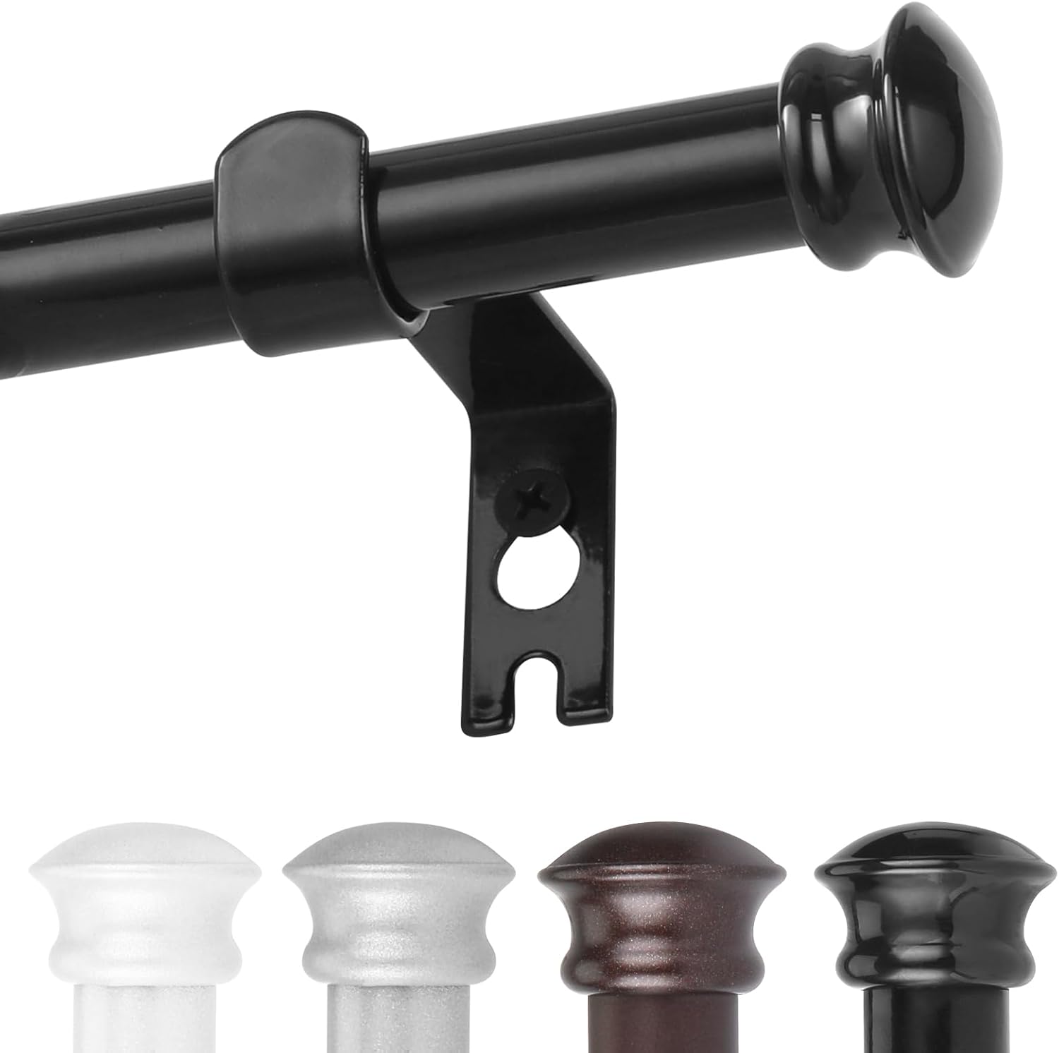 Black Window Curtain Rods 30 to 45 Inches, Decorative 5/8 Inch Diameter Long Win...