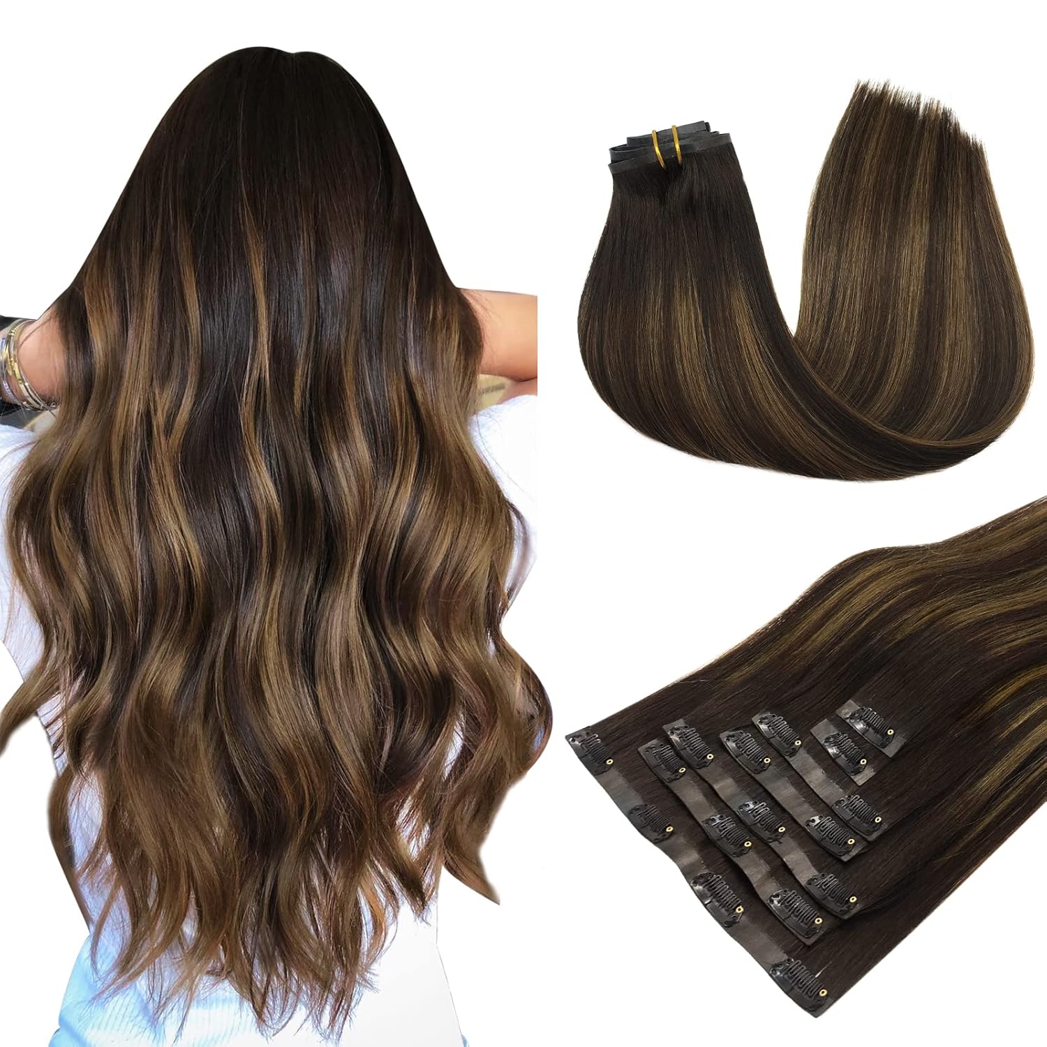 130g MAXITA Clip in Hair Extensions, Special Real Human Hair Extensions for Bala...