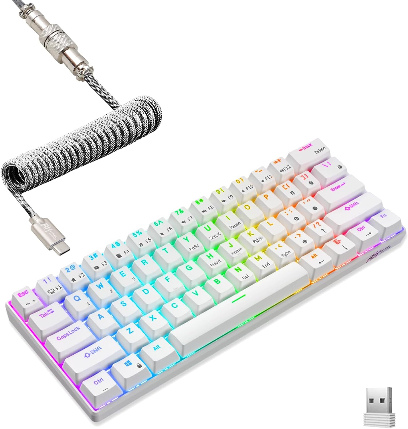 RK ROYAL KLUDGE RK61 60% Mechanical Keyboard with Coiled Cable, 2.4Ghz/Bluetooth...