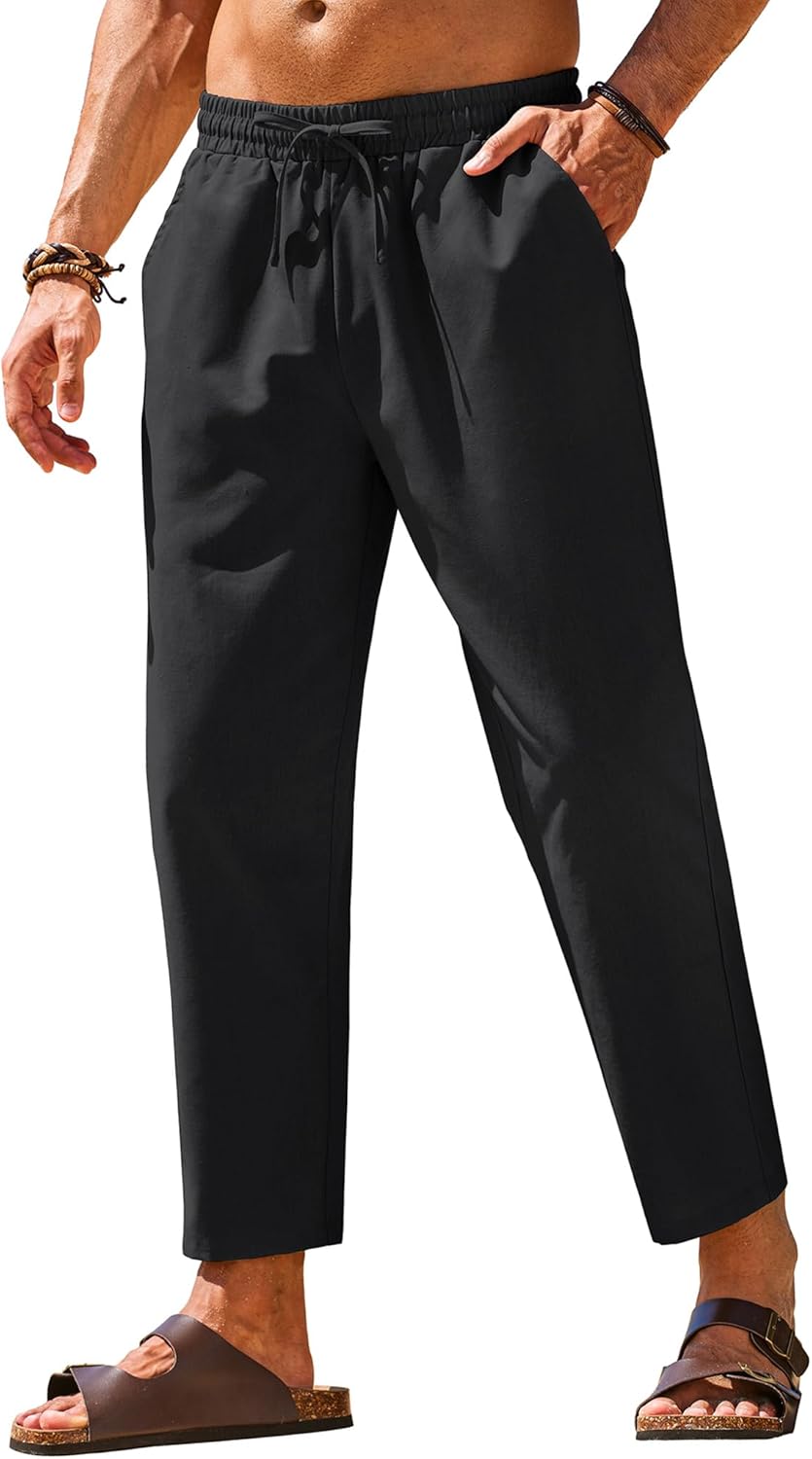 COOFANDY Mens Linen Pants, Special Casual Trousers With Elastic Waist, Innovativ...