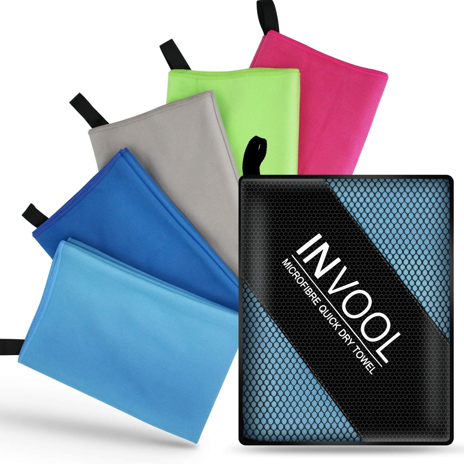 Invool Microfiber Towel, 5 colours (Blue) with carry bag - Quick Dry Towel for T...